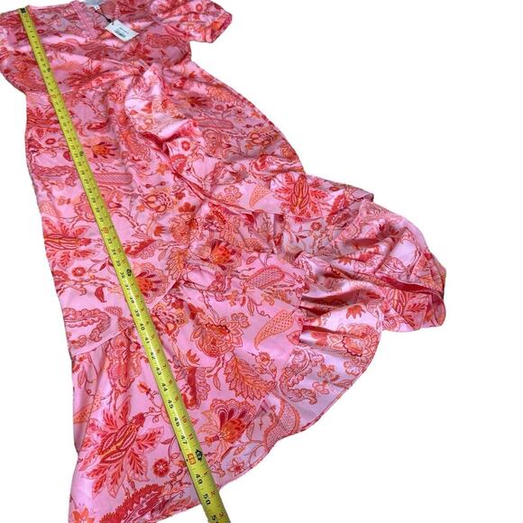 Cinq a Sept Kay Ruffle Midi Dress English Rose Pink Orange Floral Sz 6 Fairycore - Picture 13 of 13